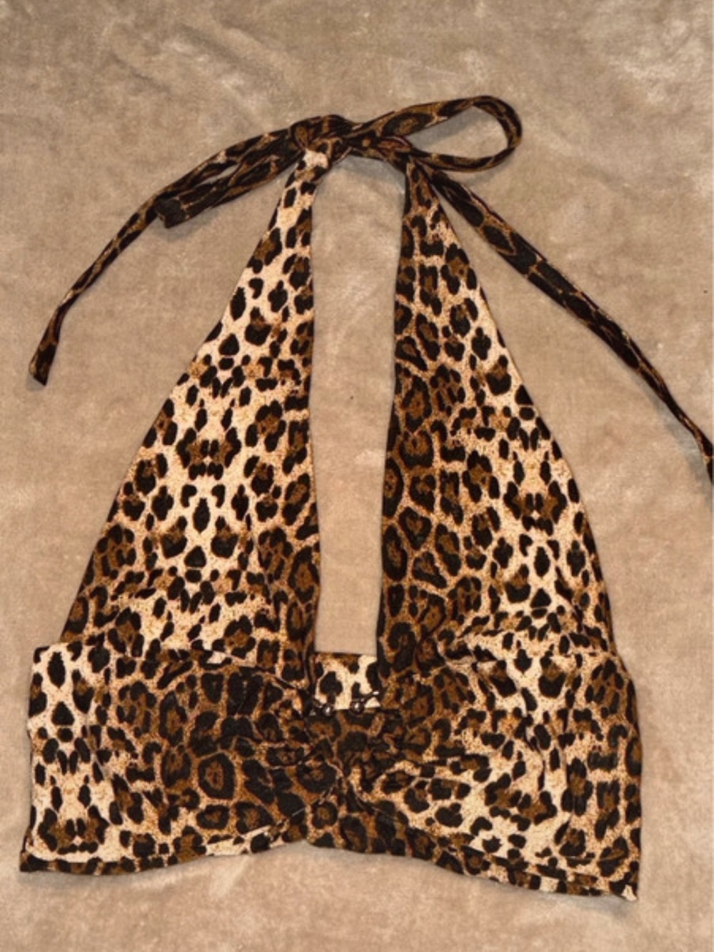 SHEIN Leopard Print Halter Crop Top - Brown & Black